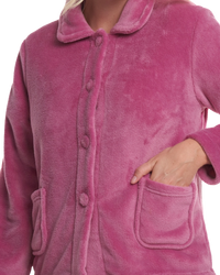 Women's Coral Fleece Long Sleeve Button Fastening Bed Jacket