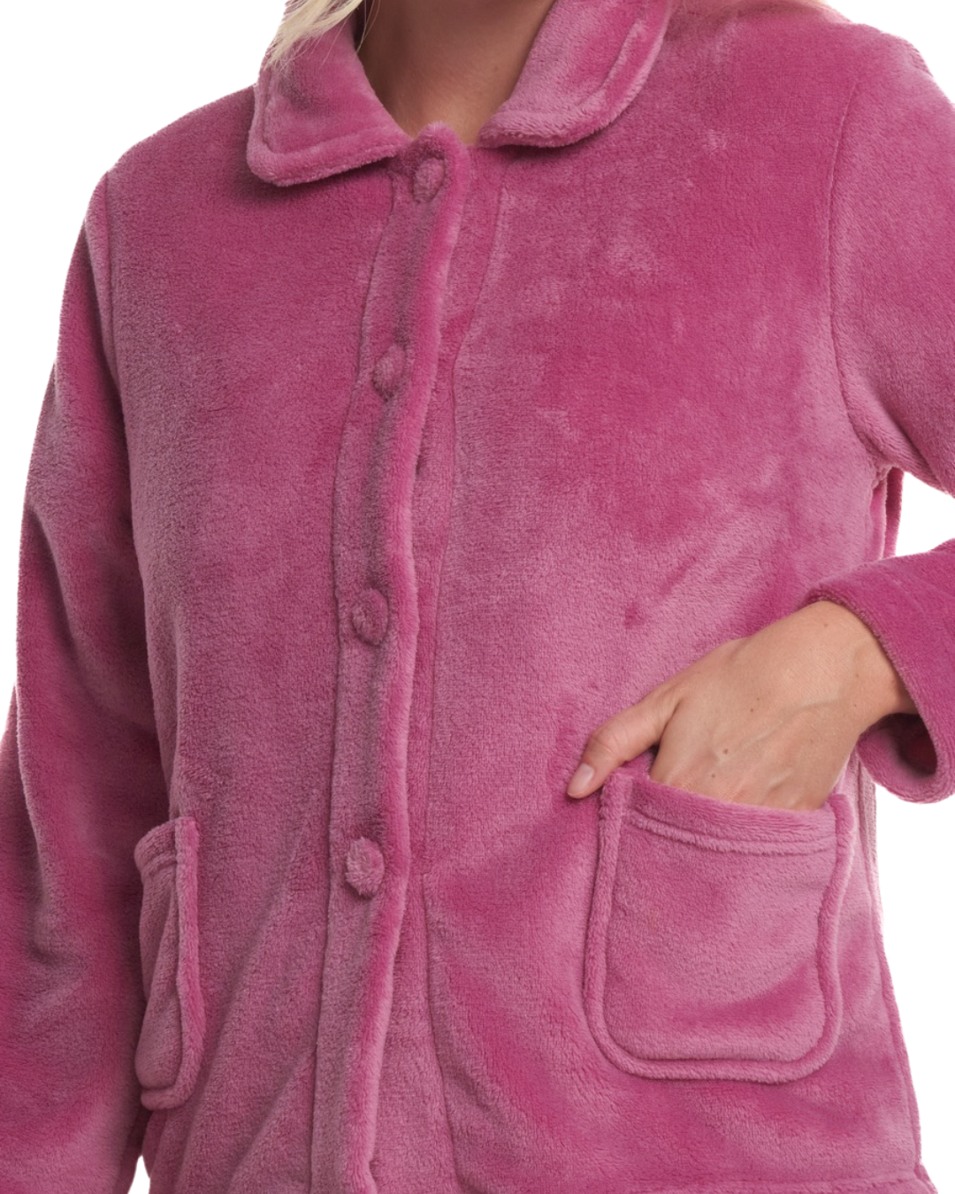 Women's Coral Fleece Long Sleeve Button Fastening Bed Jacket