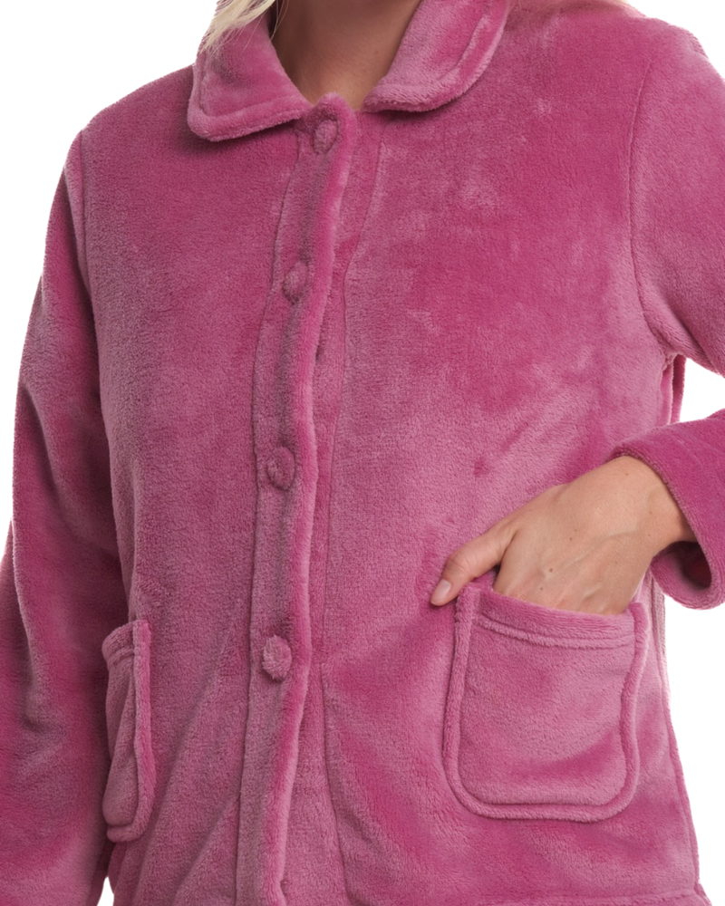 Women's Coral Fleece Long Sleeve Button Fastening Bed Jacket