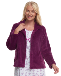 Women's Coral Fleece Long Sleeve Button Fastening Bed Jacket