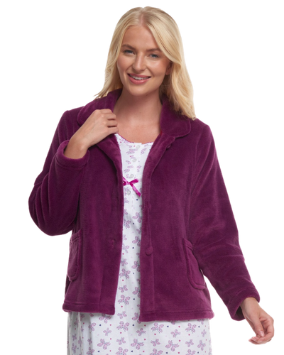 Women's Coral Fleece Long Sleeve Button Fastening Bed Jacket