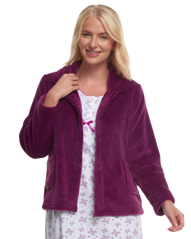 Women's Coral Fleece Long Sleeve Button Fastening Bed Jacket