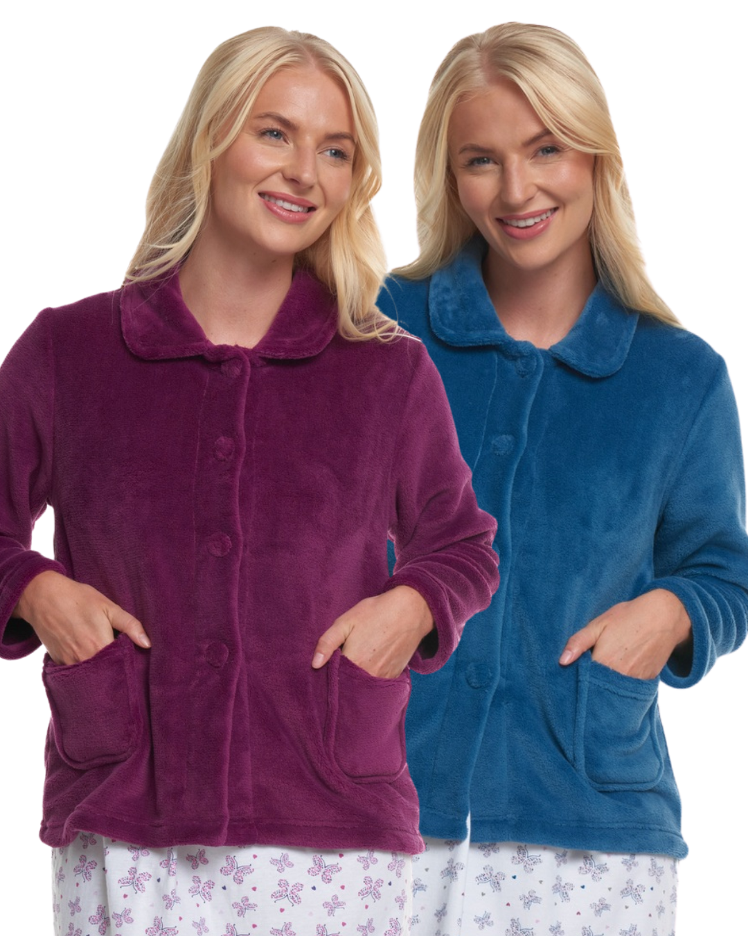 Women's Coral Fleece Long Sleeve Button Fastening Bed Jacket