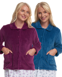 Women's Coral Fleece Long Sleeve Button Fastening Bed Jacket