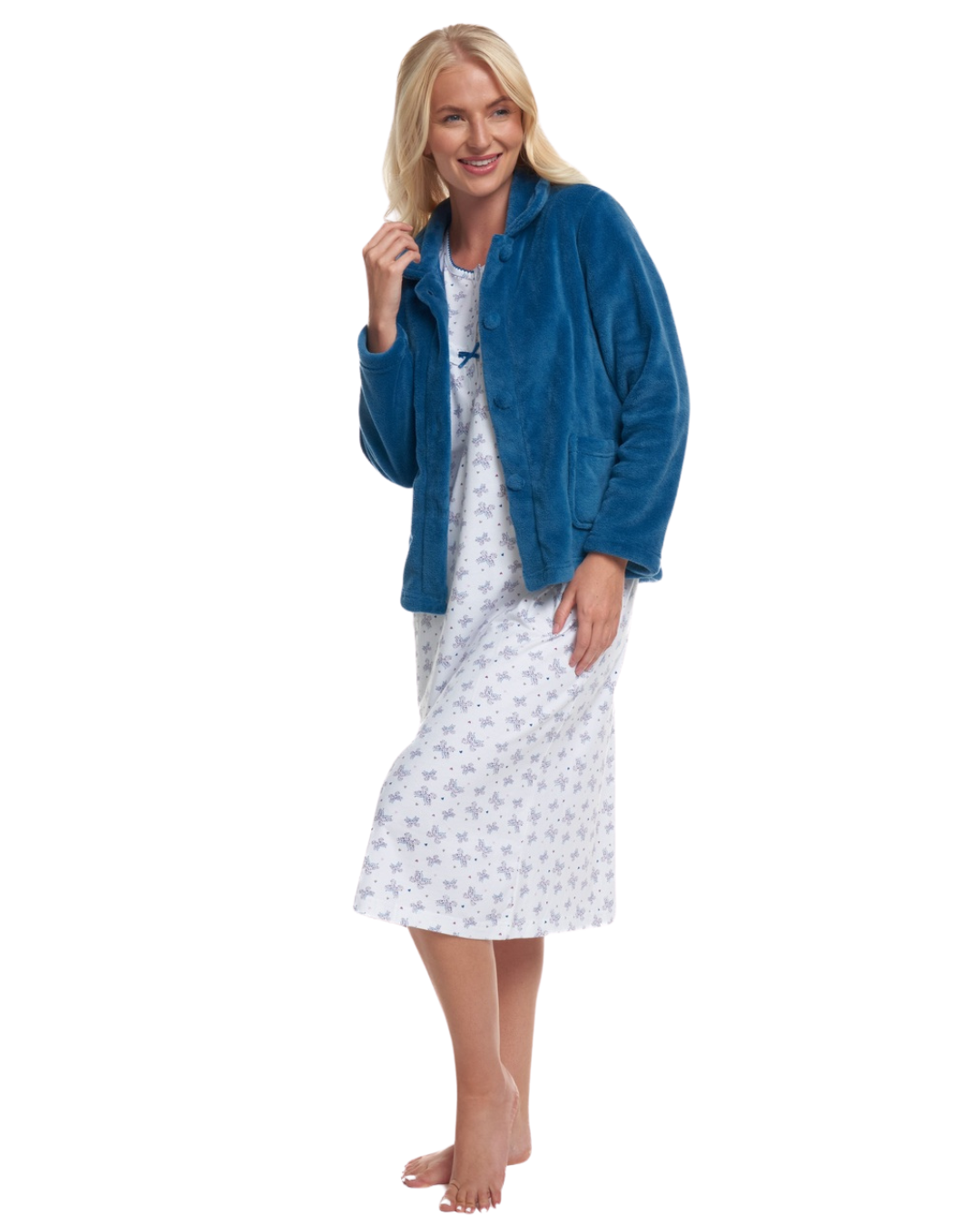 Women's Coral Fleece Long Sleeve Button Fastening Bed Jacket