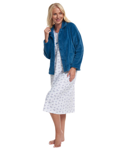 Coral Fleece Button Front Bed Jacket