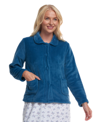 Women's Coral Fleece Long Sleeve Button Fastening Bed Jacket