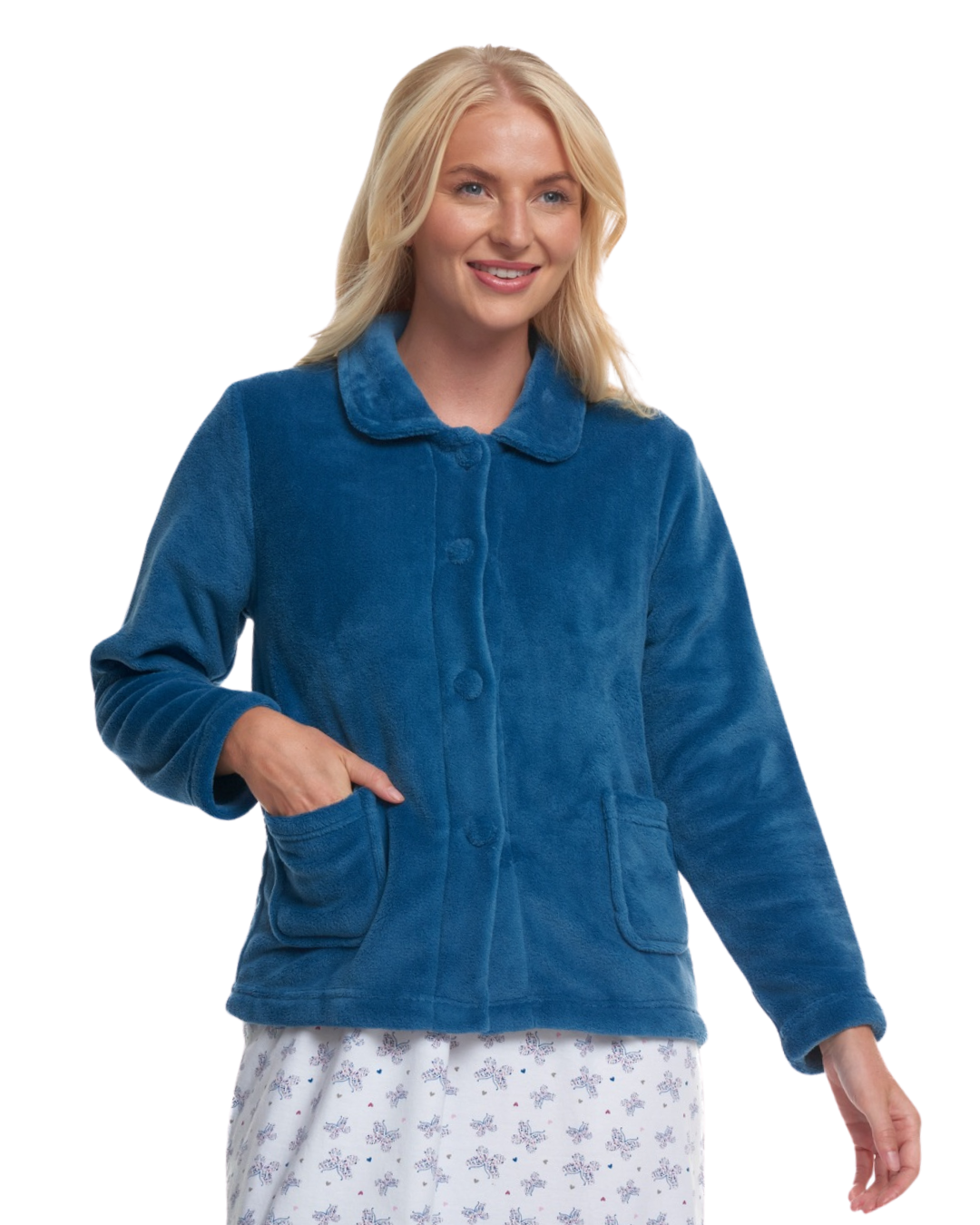 Women's Coral Fleece Long Sleeve Button Fastening Bed Jacket