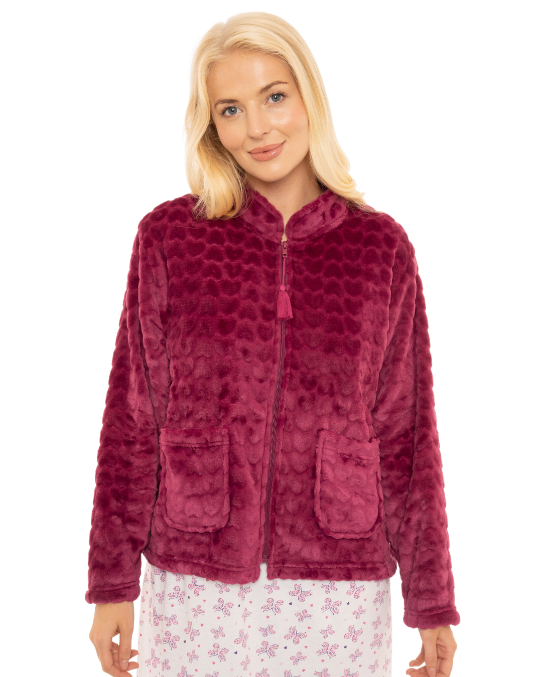 Luxury Heart Embossed Fleece Zip Bed Jacket