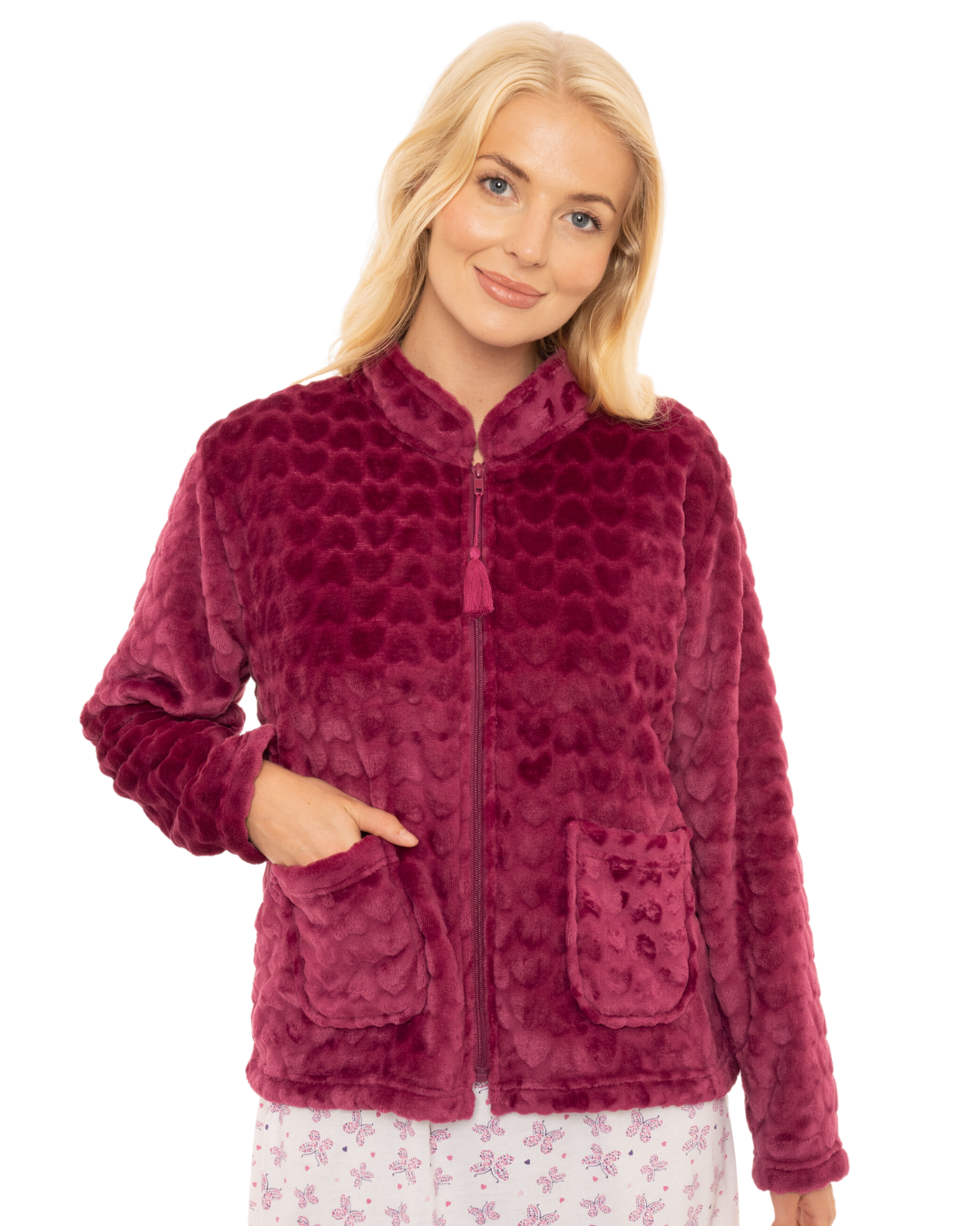 Luxury Heart Embossed Fleece Zip Bed Jacket