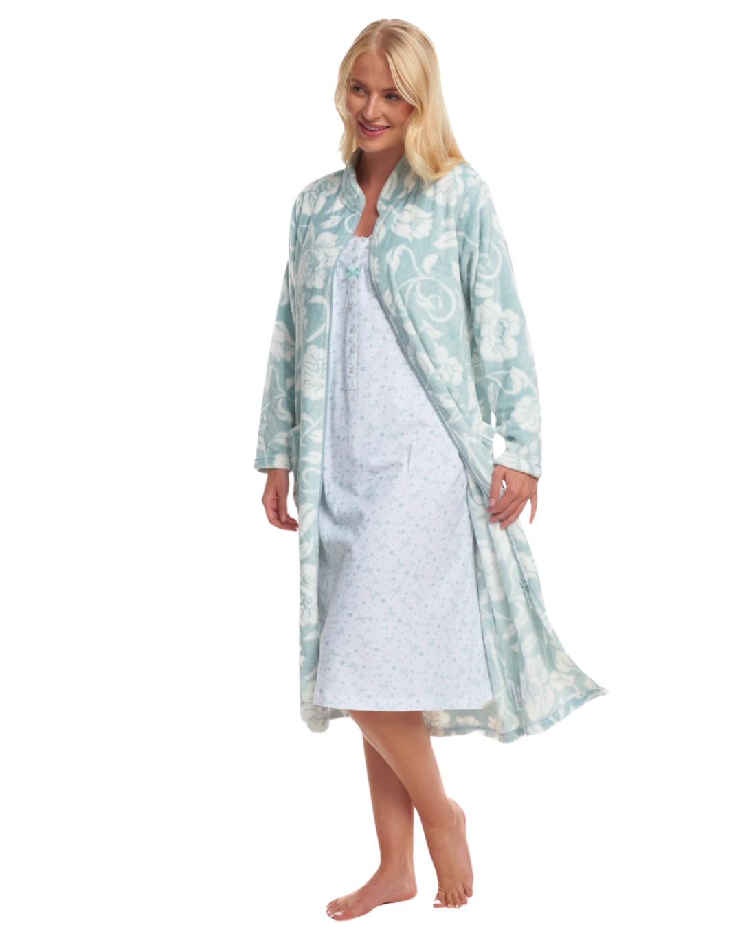 Elegance Printed Fleece Zip Dressing Gown