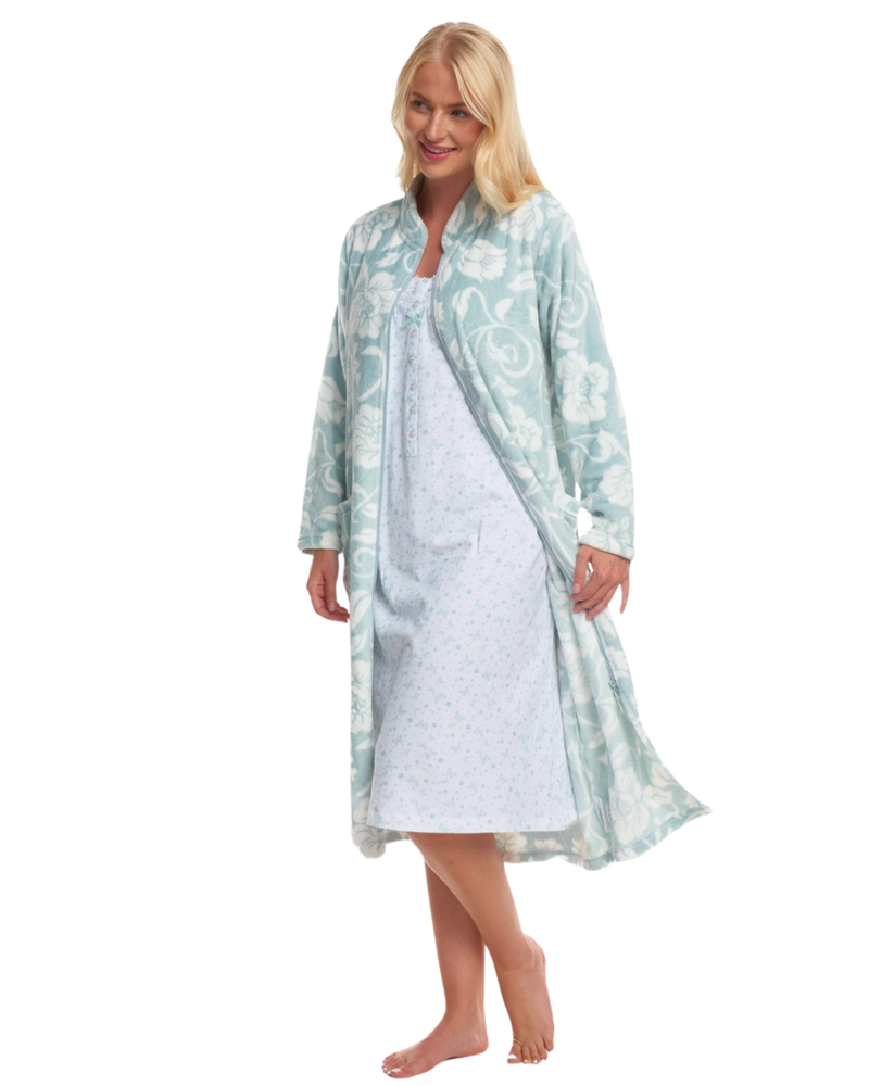 Elegance Printed Fleece Zip Dressing Gown