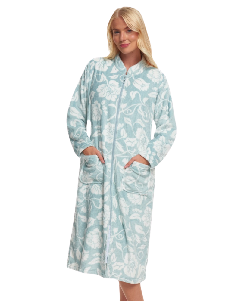 Elegance Printed Fleece Zip Dressing Gown