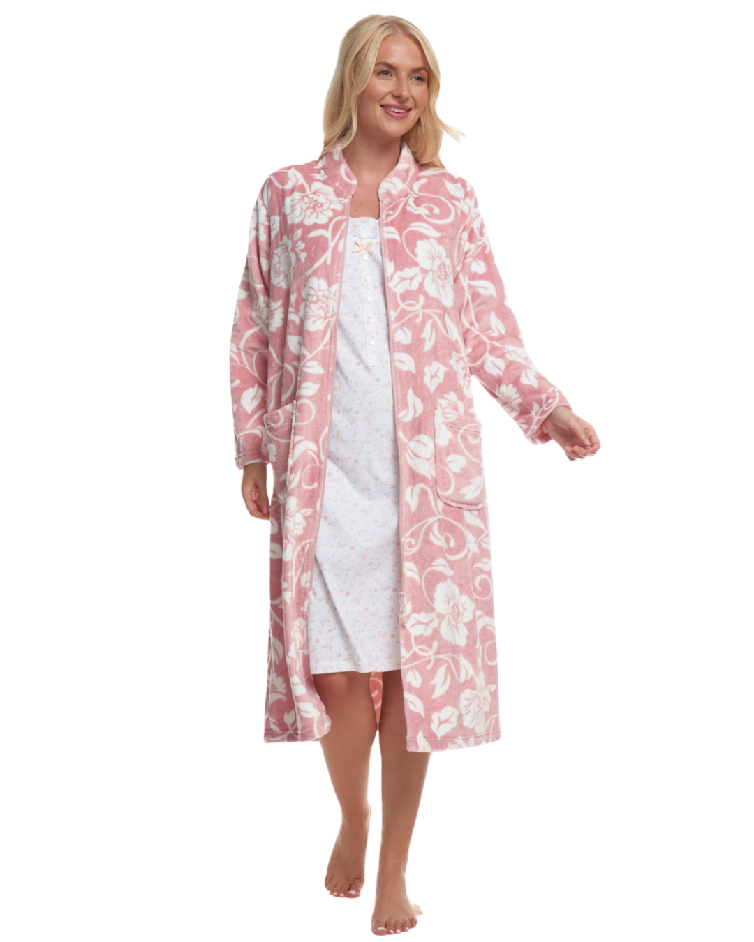 Elegance Printed Fleece Zip Dressing Gown