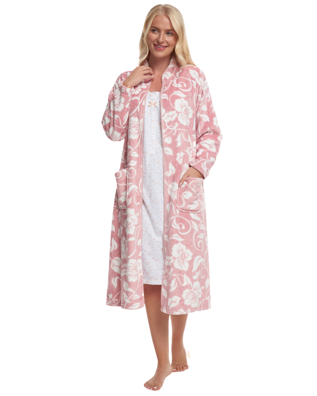 Elegance Printed Fleece Zip Dressing Gown