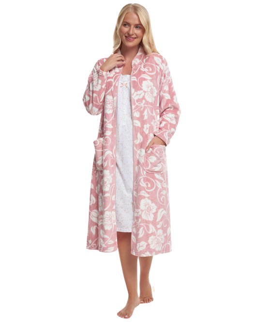 Elegance Printed Fleece Zip Dressing Gown