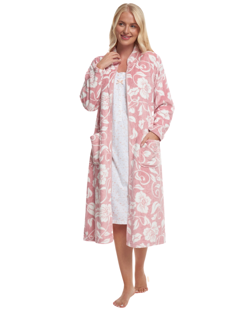 Elegance Printed Fleece Zip Dressing Gown