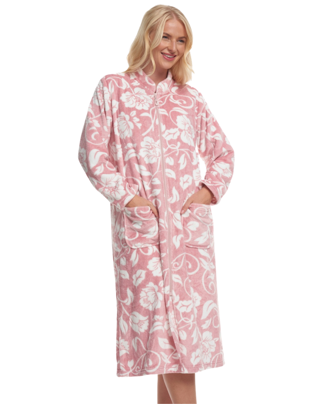 Elegance Printed Fleece Zip Dressing Gown