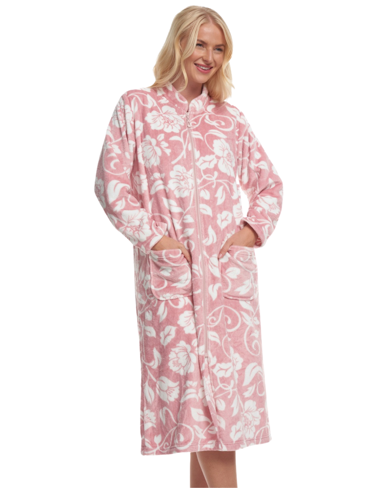 Elegance Printed Fleece Zip Dressing Gown