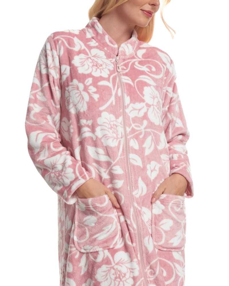 Elegance Printed Fleece Zip Dressing Gown