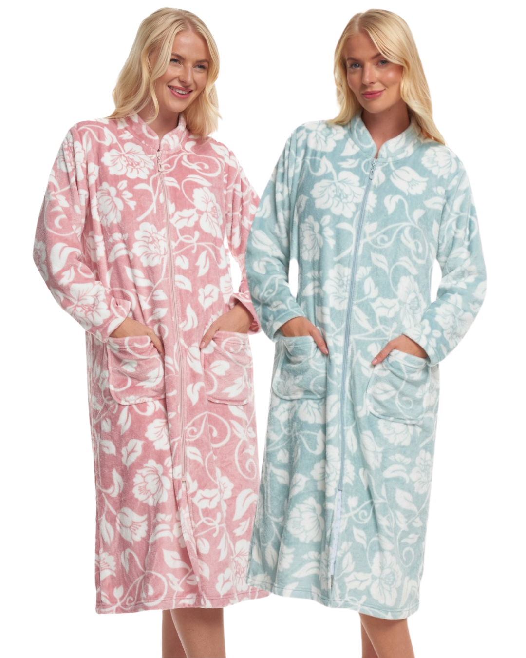 Elegance Printed Fleece Zip Dressing Gown