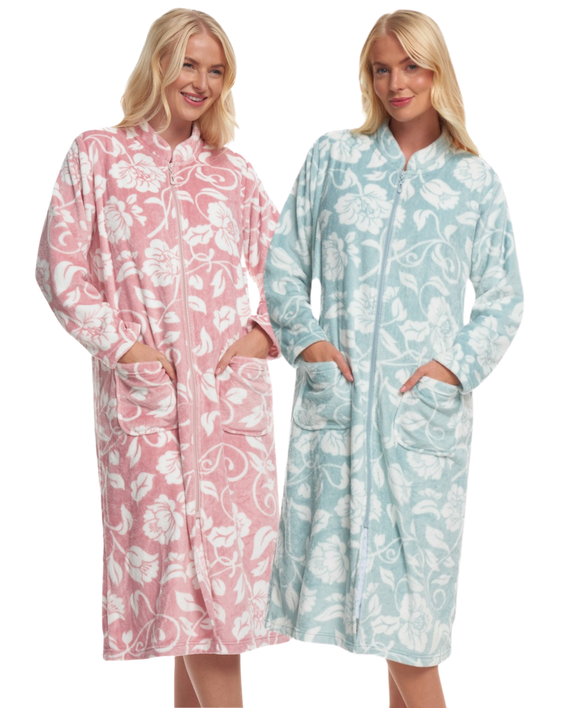 Elegance Printed Fleece Zip Dressing Gown