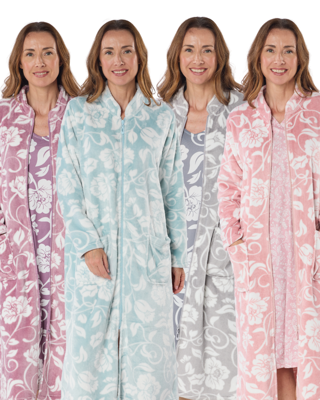 Elegance Printed Fleece Zip Dressing Gown