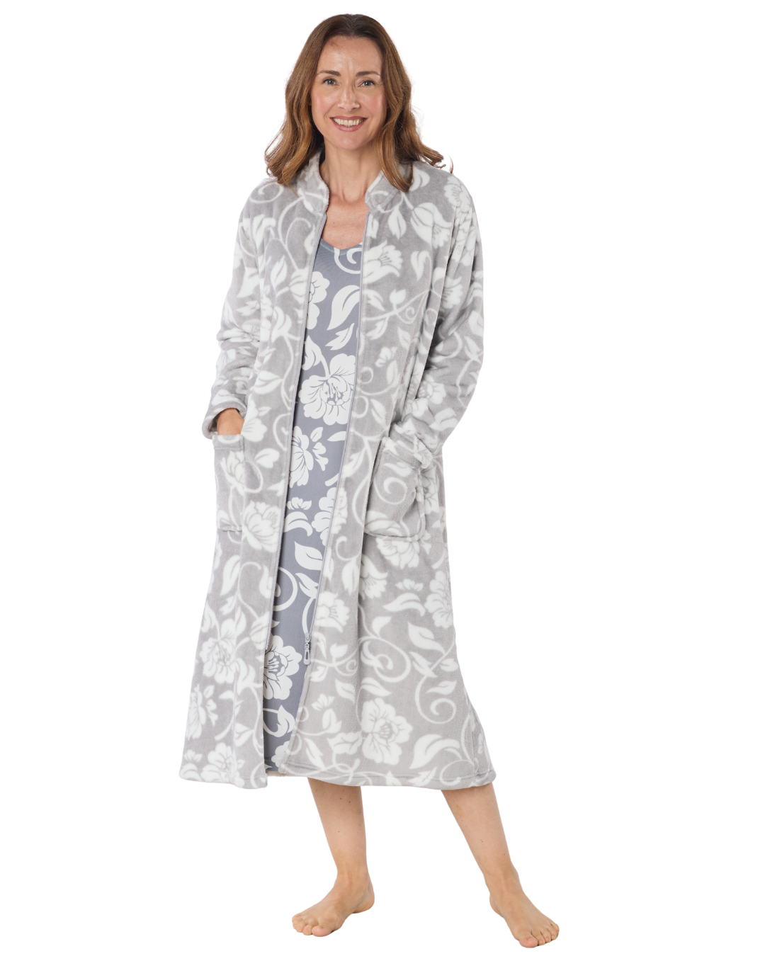 Elegance Printed Fleece Zip Dressing Gown
