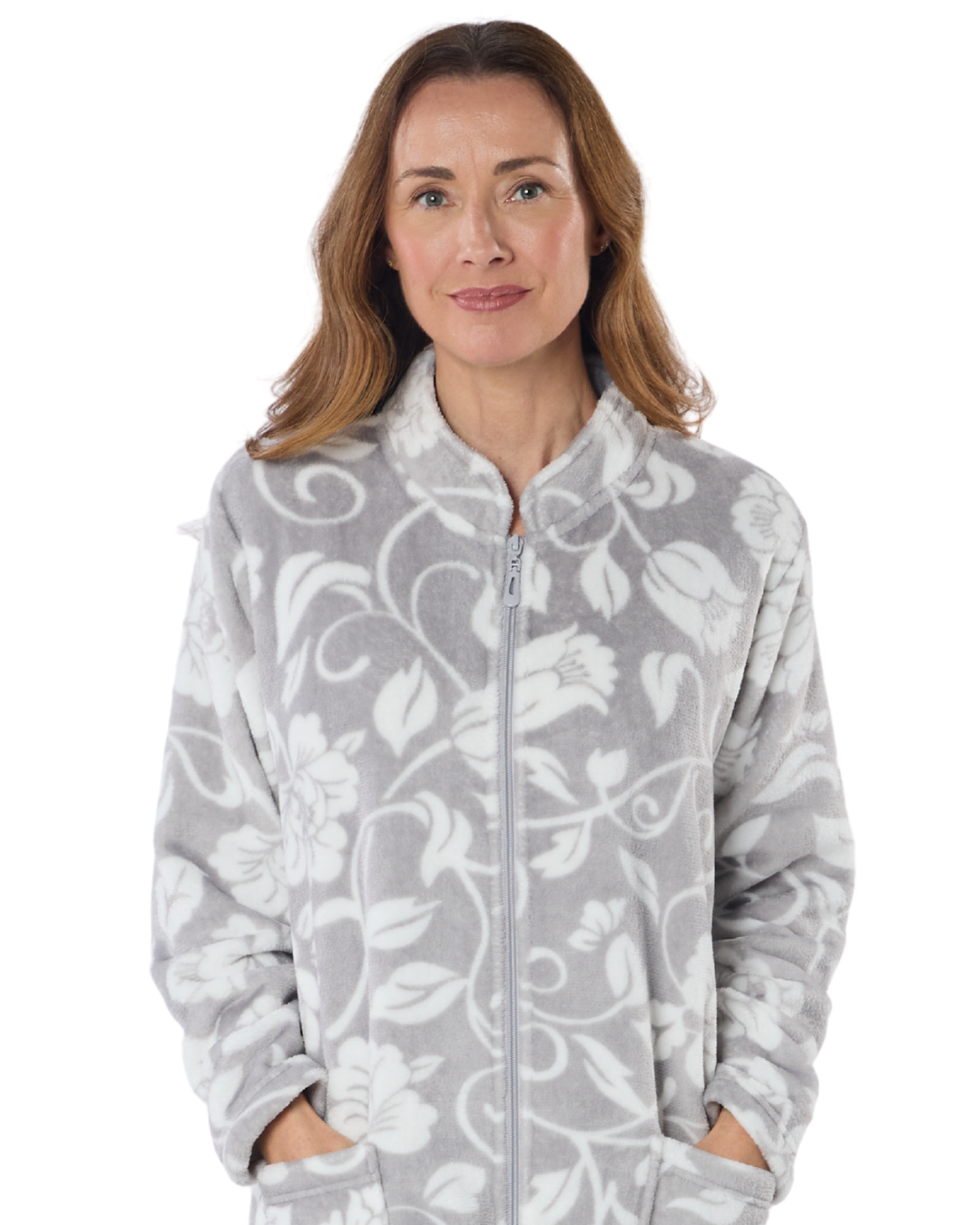 Elegance Printed Fleece Zip Dressing Gown