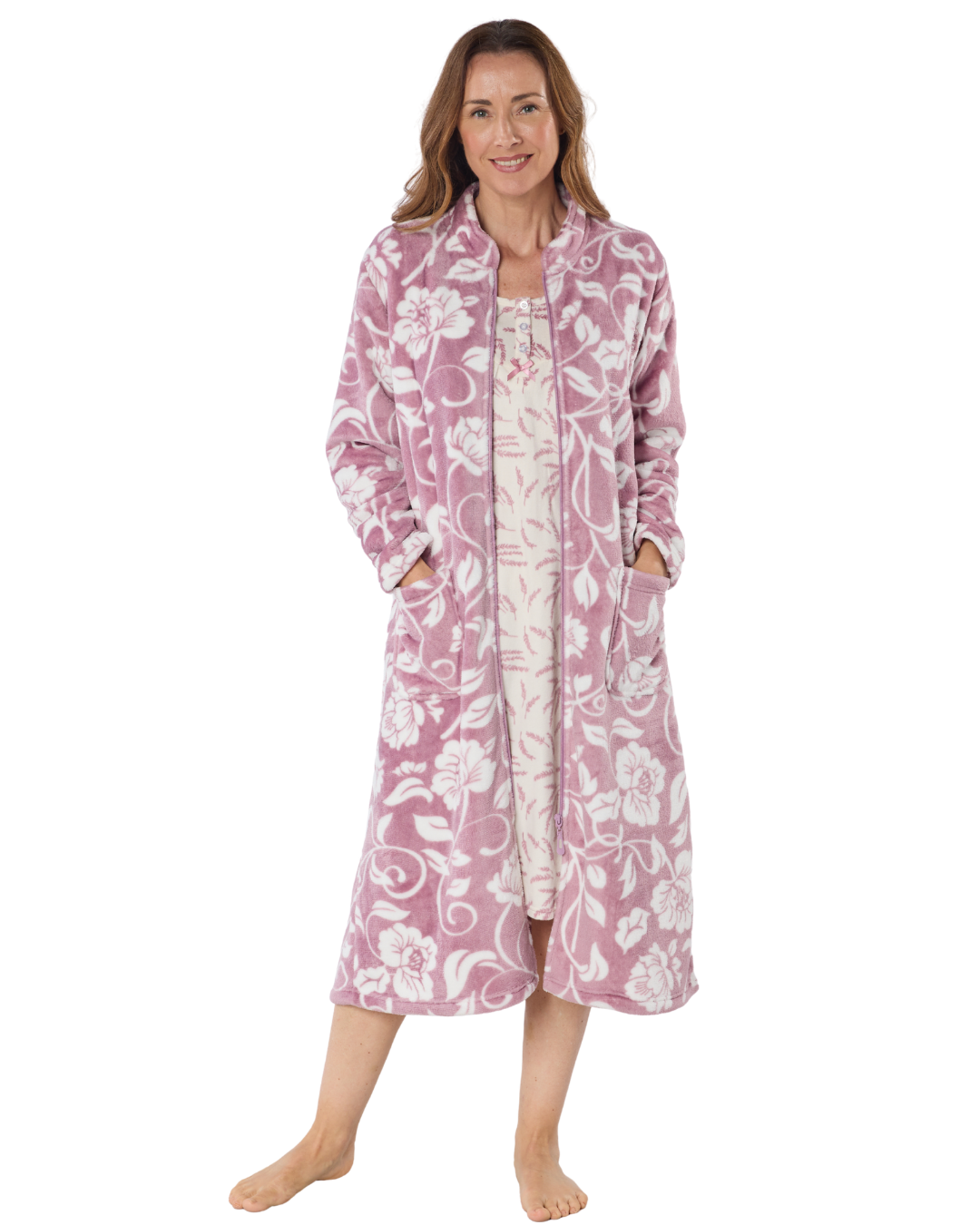 Elegance Printed Fleece Zip Dressing Gown