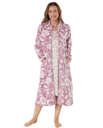 Elegance Print Fleece Zip Front Dressing Gown