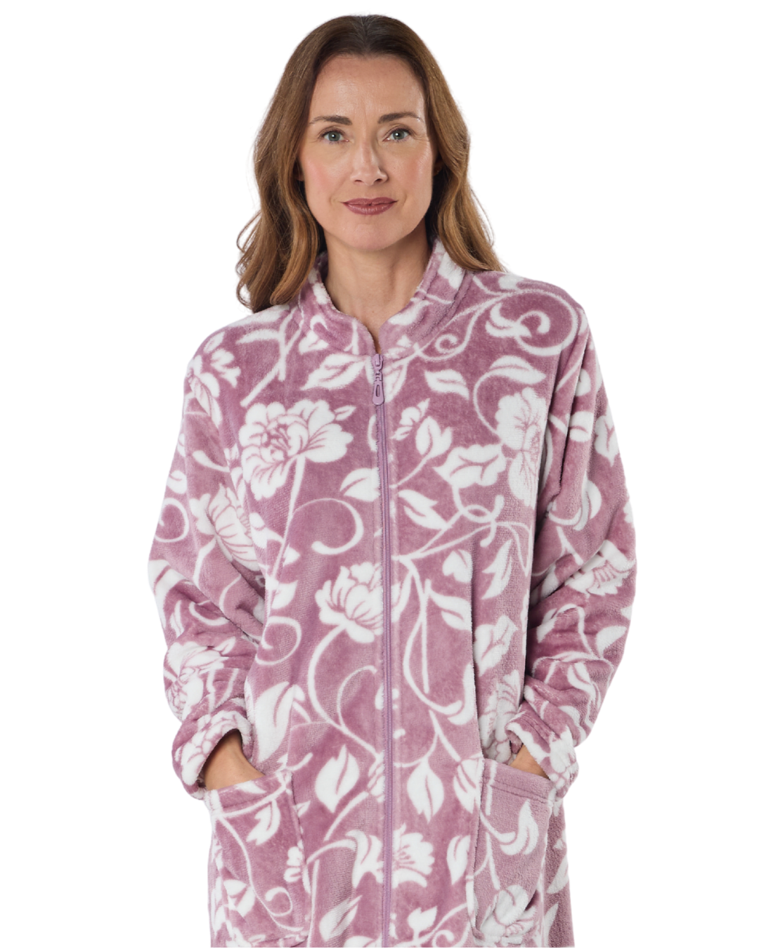 Elegance Printed Fleece Zip Dressing Gown
