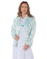 Women's Elegance Printed Fleece Long Sleeve Zip Fastening Bed Jacket