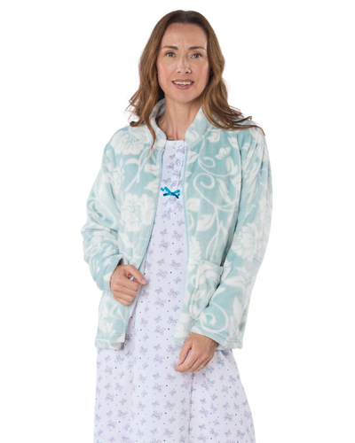 Elegance Print Fleece Zip Front Bed Jacket