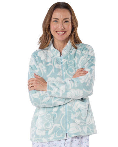 Women's Elegance Printed Fleece Long Sleeve Zip Fastening Bed Jacket