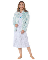 Women's Elegance Printed Fleece Long Sleeve Zip Fastening Bed Jacket