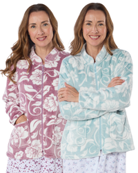 Women's Elegance Printed Fleece Long Sleeve Zip Fastening Bed Jacket