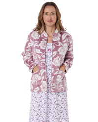 Women's Elegance Printed Fleece Long Sleeve Zip Fastening Bed Jacket