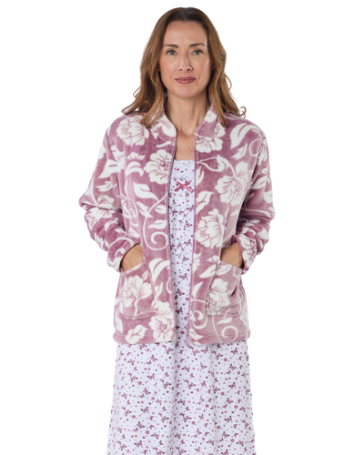 Elegance Print Fleece Zip Front Bed Jacket