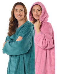 Towelling Cosy Robe - Oversized Hooded Two-Way Zip Dressing Gown