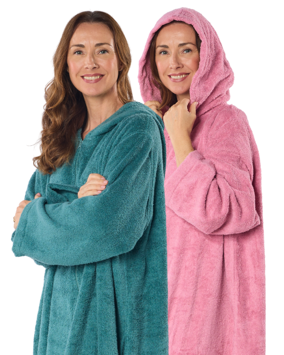 Towelling Cosy Robe - Oversized Hooded Two-Way Zip Dressing Gown