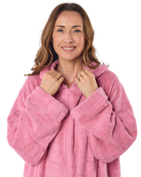 Towelling Cosy Robe - Oversized Hooded Two-Way Zip Dressing Gown