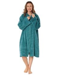 Towelling Cosy Robe - Oversized Hooded Two-Way Zip Dressing Gown