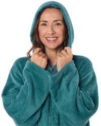 Towelling Cosy Robe - Oversized Hooded Two-Way Zip Dressing Gown