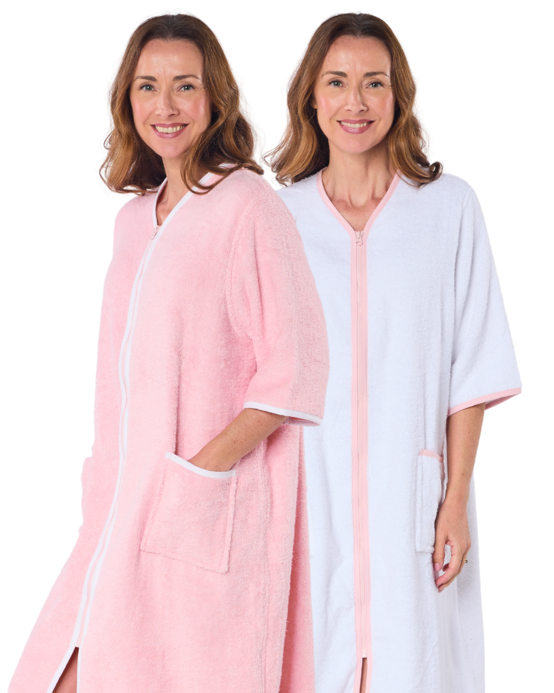 100% Cotton Towelling Zip 3/4 Sleeve Dressing Gown