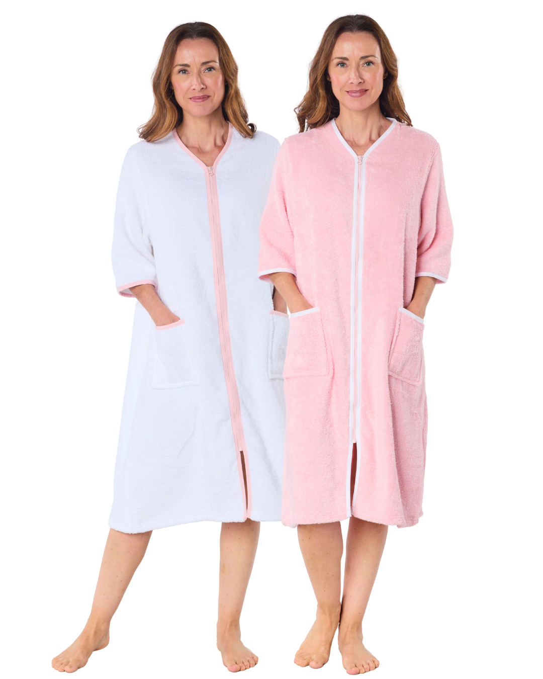 100% Cotton Towelling Zip 3/4 Sleeve Dressing Gown