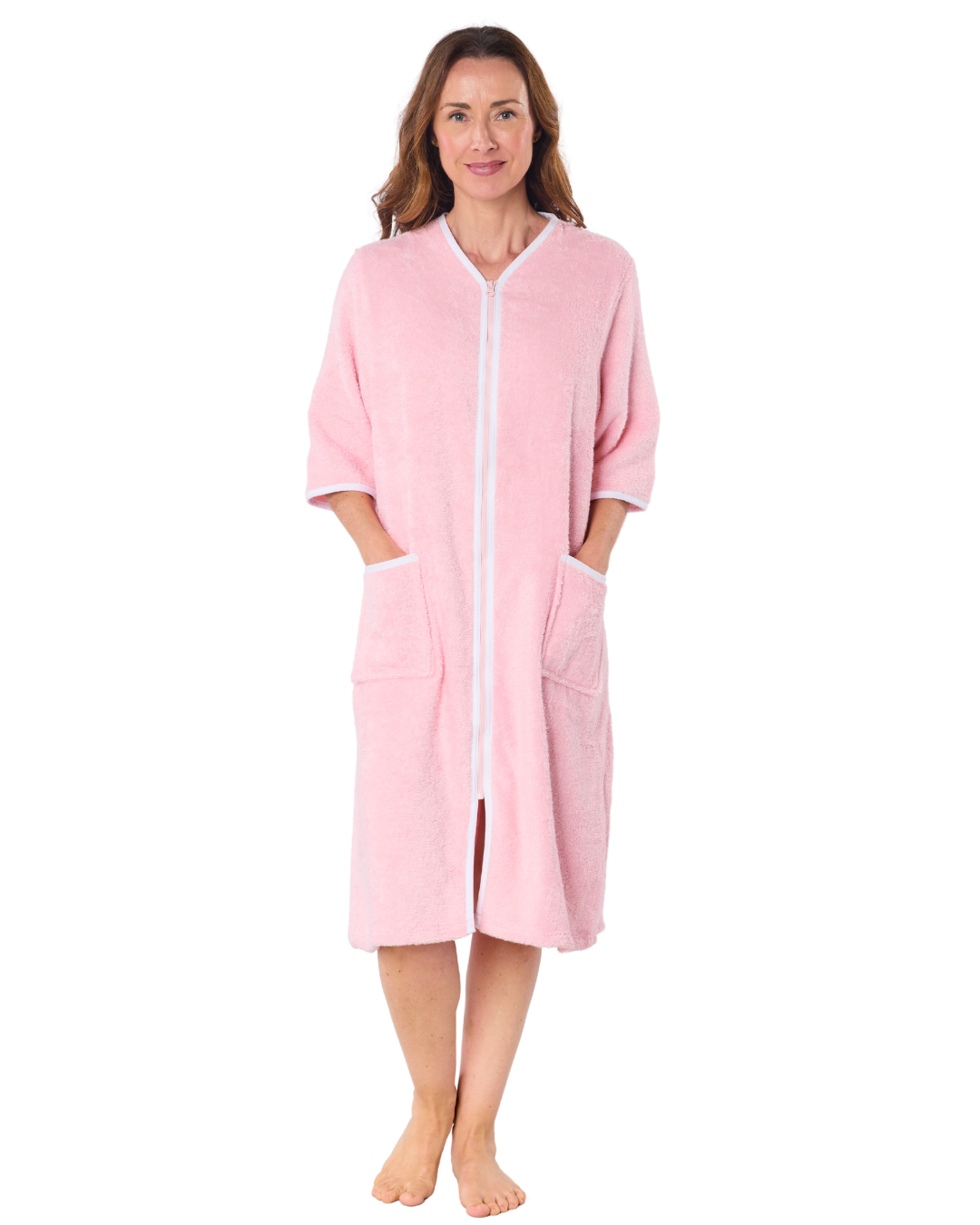 100% Cotton Towelling Zip 3/4 Sleeve Dressing Gown