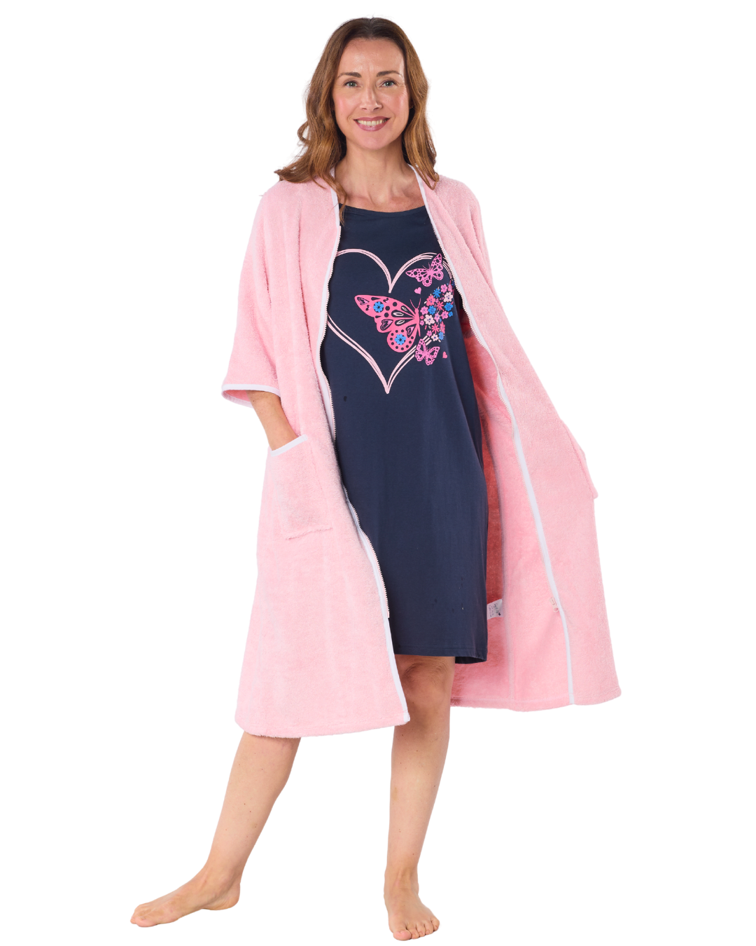 100% Cotton Towelling Zip 3/4 Sleeve Dressing Gown