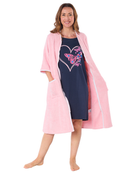 100% Cotton Towelling Zip 3/4 Sleeve Dressing Gown