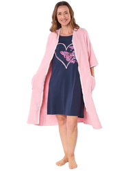 100% Cotton Towelling Zip 3/4 Sleeve Dressing Gown